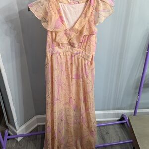 Traffic People Peach and Pink Floral Maxi Dress